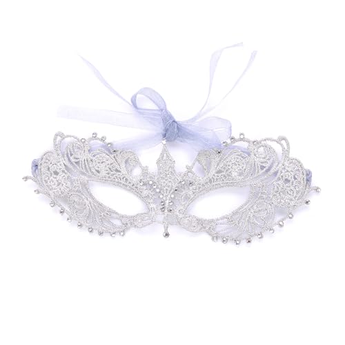 Liatunou Women's Masquerade Mask Lace Eye Mask for Ball Proms and Party (Silver) - Image 1