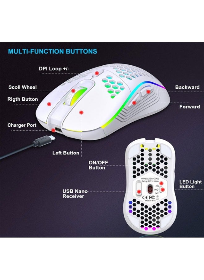 Tri-mode Bluetooth Wireless Gaming Mouse Rechargeable Computer Mouse Ergonomic Mice Honeycomb Design With RGB Backlight USB Receiver 7 Buttons Adjustable DPI  - Image 4