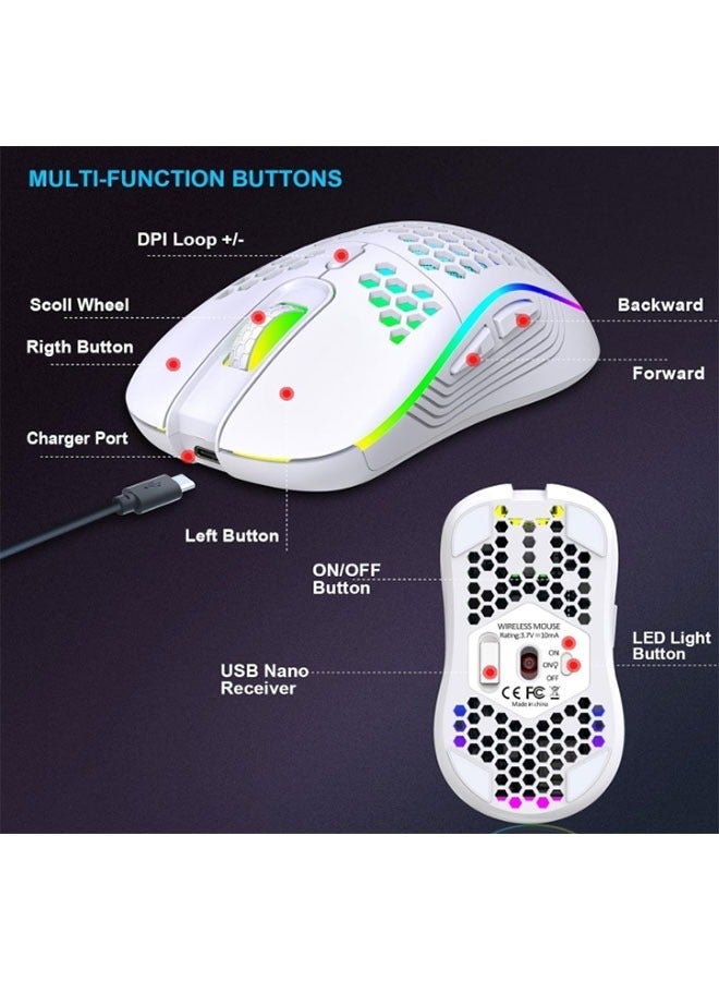 Gaming Mouse,Bluetooth Gaming Mouse,  Rechargeable Computer Mouse Ergonomic Mice Honeycomb Design With RGB Backlight USB Receiver 7 Buttons Adjustable DPI - Image 5