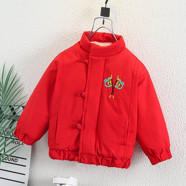 Boys' Fleece-Lined Flag-Winning Coat Clothes Children'S Thickened Warm Annual Clothes Baby Winter National Fashion Top - Image 4