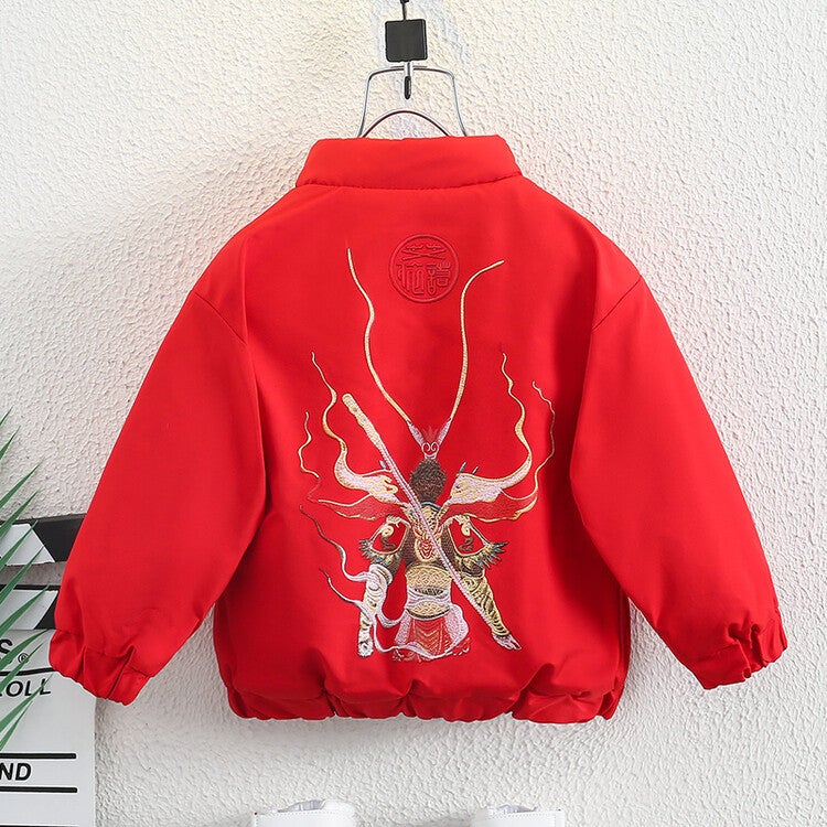 Boys' Fleece-Lined Flag-Winning Coat Clothes Children'S Thickened Warm Annual Clothes Baby Winter National Fashion Top - Image 3