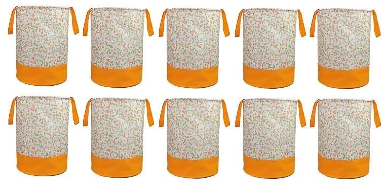 BLESS BERRIES Flower Print Laundry Bag 45 L Durable and Collapsible storage Bag with Side Handles Clothes Toys Storage Foldable Laundry Basket Orange Pack Of 10 - Image 1