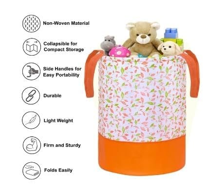 BLESS BERRIES Flower Print Laundry Bag 45 L Durable and Collapsible storage Bag with Side Handles Clothes Toys Storage Foldable Laundry Basket Orange Pack Of 10 - Image 3