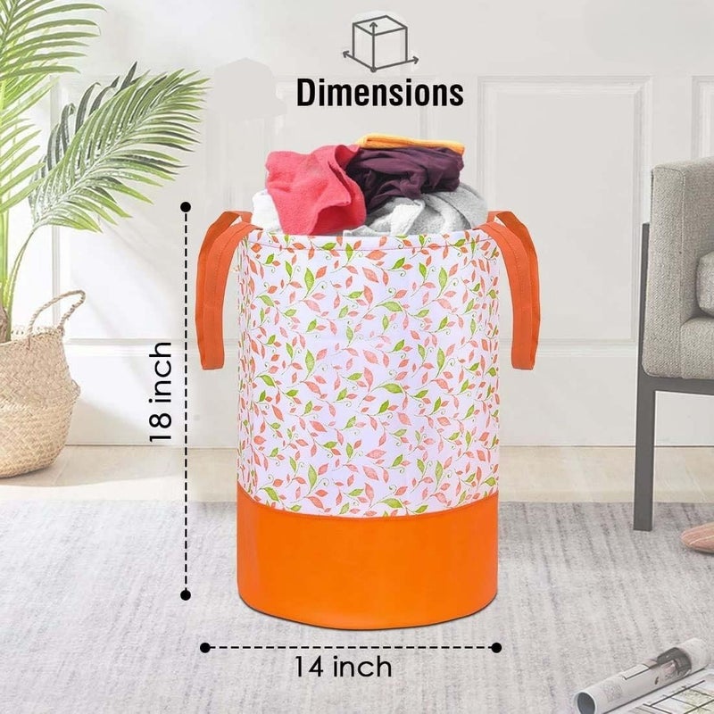 BLESS BERRIES Flower Print Laundry Bag 45 L Durable and Collapsible storage Bag with Side Handles Clothes Toys Storage Foldable Laundry Basket Orange Pack Of 10 - Image 5