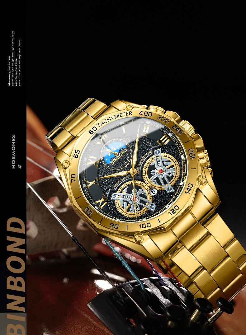 بينبوند BINBOND العلامة التجارية الفاخرة رجال الأعمال كوارتز ووتش أزياء تصميم الفولاذ المقاوم للصدأ للماء - Image 3