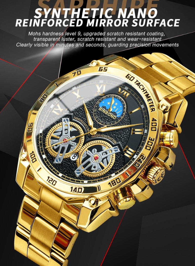 بينبوند BINBOND العلامة التجارية الفاخرة رجال الأعمال كوارتز ووتش أزياء تصميم الفولاذ المقاوم للصدأ للماء - Image 4