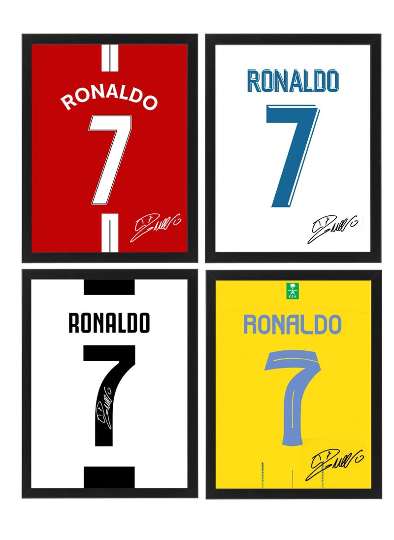 Boomah Accessories Set of 4, Cristiano Ronaldo Autographed Club Jerseys Collection Poster with Frame 30x40cm  - Image 1