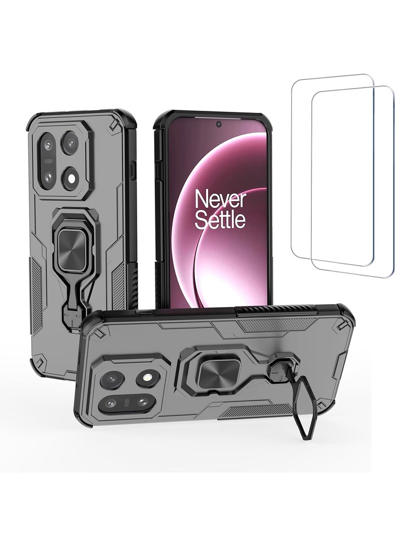 Adando [1+2] Case for OnePlus 15 5G with 2 Tempered Glass Screen Protector, Heavy Duty Dual Layer Shockproof Protective Cover with Magnetic Ring Kickstand, Corner Protection Anti-Scratch Shock Absorption Rugged Bumper Cover (Black) - Image 1