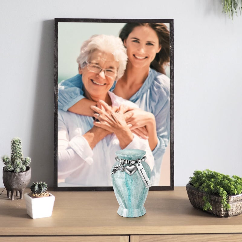 SOITIS Small Urns for Human Ashes Keepsake, 2.83 Inches Urn for Women Men, Aluminum Cremation Urns for Human Ashes-Lake Green with Heart Urn - Image 5