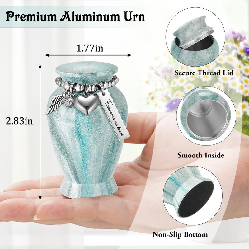 SOITIS Small Urns for Human Ashes Keepsake, 2.83 Inches Urn for Women Men, Aluminum Cremation Urns for Human Ashes-Lake Green with Heart Urn - Image 2