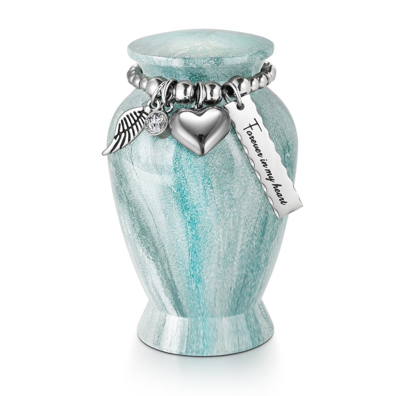 SOITIS Small Urns for Human Ashes Keepsake, 2.83 Inches Urn for Women Men, Aluminum Cremation Urns for Human Ashes-Lake Green with Heart Urn - Image 1