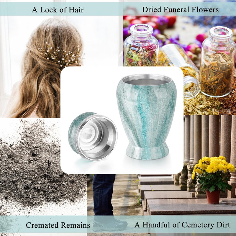 SOITIS Small Urns for Human Ashes Keepsake, 2.83 Inches Urn for Women Men, Aluminum Cremation Urns for Human Ashes-Lake Green with Heart Urn - Image 3