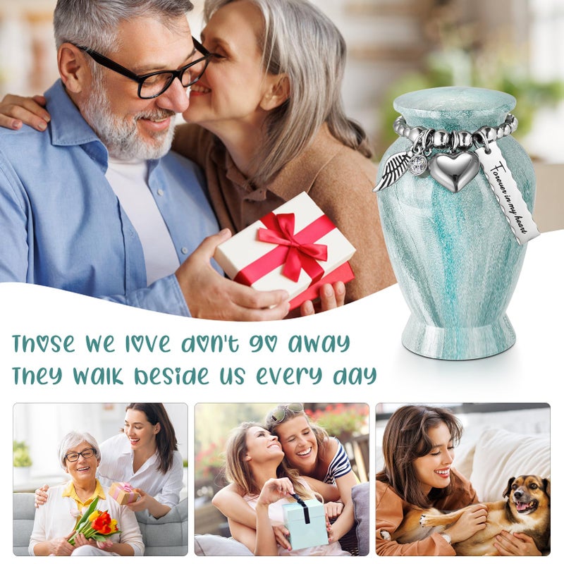 SOITIS Small Urns for Human Ashes Keepsake, 2.83 Inches Urn for Women Men, Aluminum Cremation Urns for Human Ashes-Lake Green with Heart Urn - Image 4