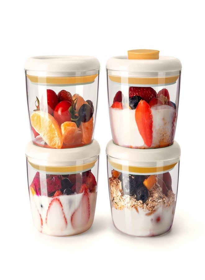 Ankou Glass Meal Prep Containers Overnight Oats Containers with Pop Lids,Airtight Food Storage Containers Reusable, Glass Bowl Wide Mouth Jars for Cereal Fruit Milk Salad Yogurt 4-Piece set 14oz 400ml - Image 1