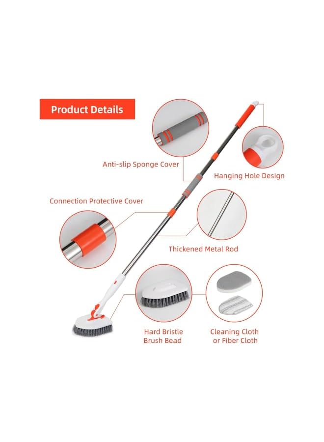promass Floor Scrub Brush,3 in 1 Tile Tub Floor Scrubber with 52-inch Adjustable Long Handle Shower Cleaner Brush and Detachable Replacement Brush Heads for Cleaning Bathroom Kitchen Walls Tub Tile - Image 3