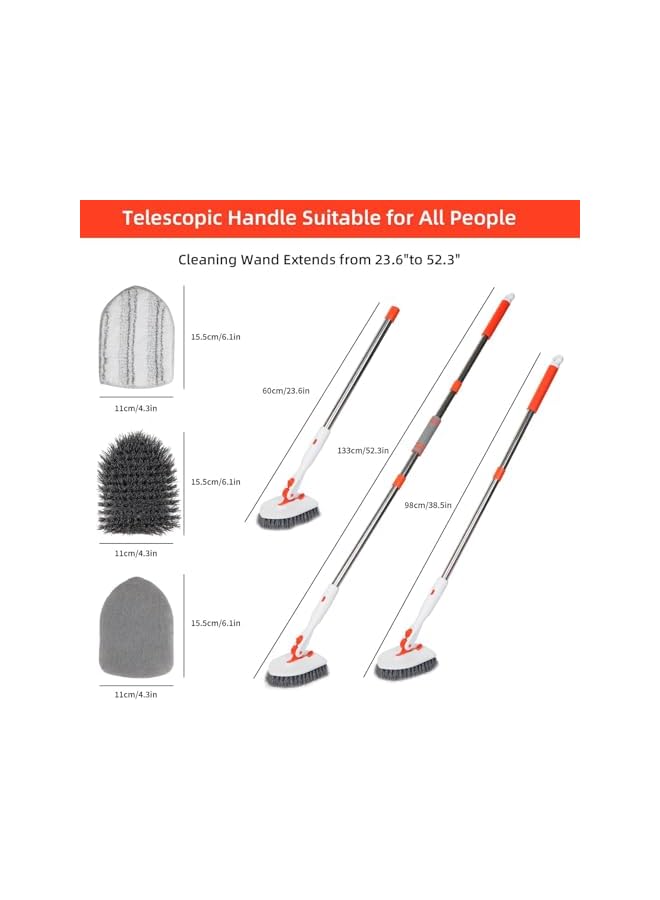 promass Floor Scrub Brush,3 in 1 Tile Tub Floor Scrubber with 52-inch Adjustable Long Handle Shower Cleaner Brush and Detachable Replacement Brush Heads for Cleaning Bathroom Kitchen Walls Tub Tile - Image 2