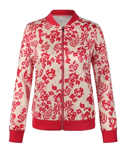 ECOWISH Women's Casual Floral Zip Up Bomber Jacket Coat Lightweight Short Camo No Lining Outwear Tops Thin Outfit with Pocket 3303 Red Small - Image 5