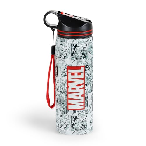 Marvel Official Comic Edition Stainless Steel Water Bottle | 750ml Leakproof BPA-Free Sipper Bottle with Bold Logo & Comic Print | Gym, Office, School & Travel - Image 1