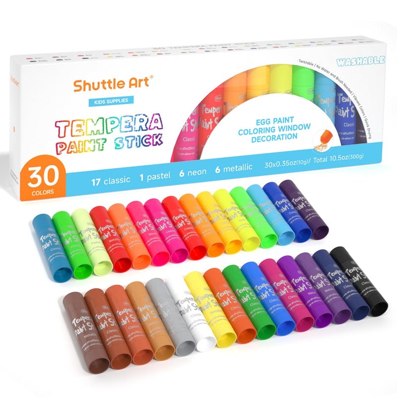 Shuttle Art Tempera Paint Sticks - 30 Solid Colours - Quick Drying - Works Great on Paper, Wood, Glass, Ceramic, Canvas - Image 1