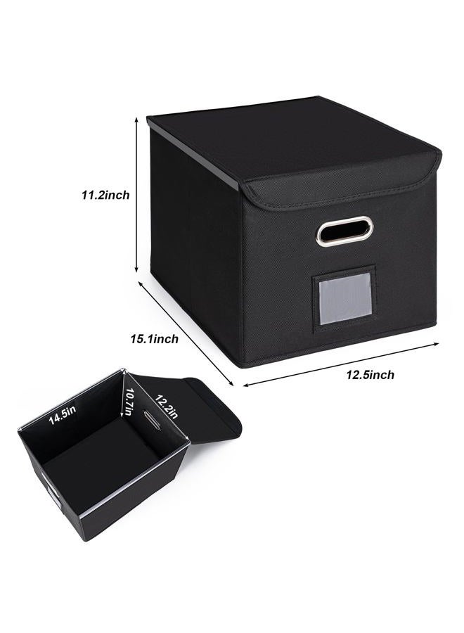 CADONO File Organizer Box with Lid, Large Hanging File Folder Organizer with Plastic Slide, Collapsible Portable Filing Storage Boxes for Office/Decor/Home (Navy Blue, 14.9 x 12.59 x 10.8 inch) - Image 2