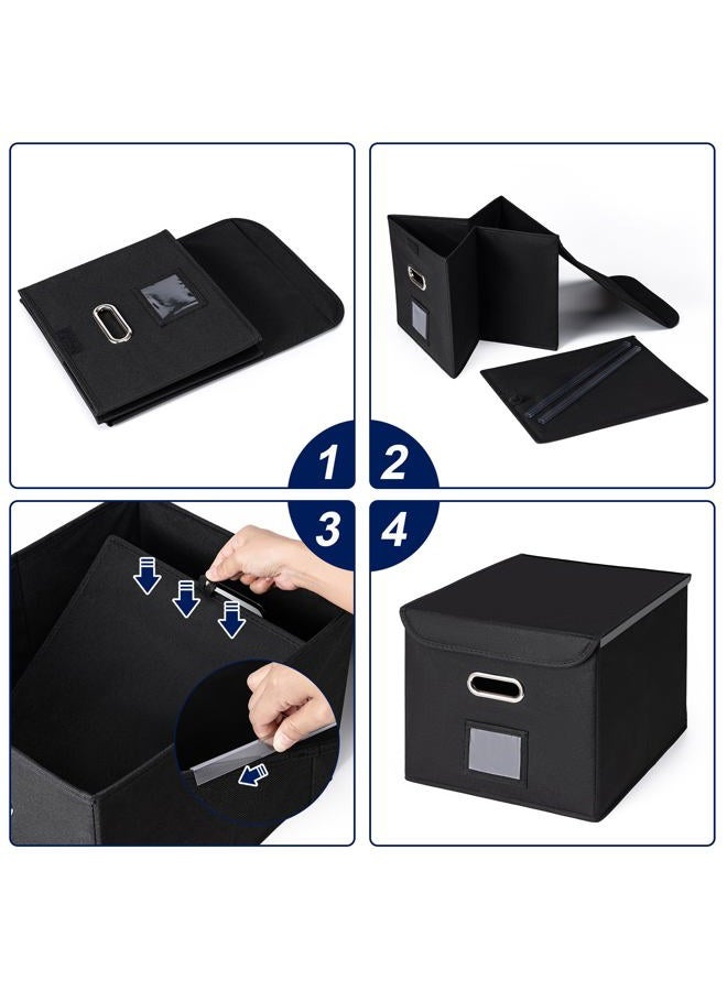 CADONO File Organizer Box with Lid, Large Hanging File Folder Organizer with Plastic Slide, Collapsible Portable Filing Storage Boxes for Office/Decor/Home (Navy Blue, 14.9 x 12.59 x 10.8 inch) - Image 3