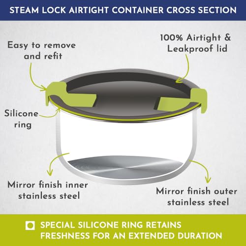 Magnus Lunch Box for Office Use | Olive-4 Prime Steam Lock Stainless Steel Tiffin Box for Men | Leak-Proof & Airtight Containers Tiffin Box for Women | Ideal for Office, School & Travel - Image 4