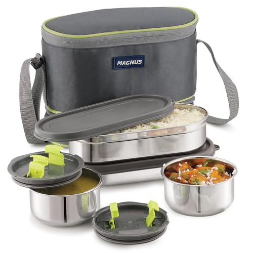Magnus Lunch Box for Office Use | Olive-4 Prime Steam Lock Stainless Steel Tiffin Box for Men | Leak-Proof & Airtight Containers Tiffin Box for Women | Ideal for Office, School & Travel - Image 1