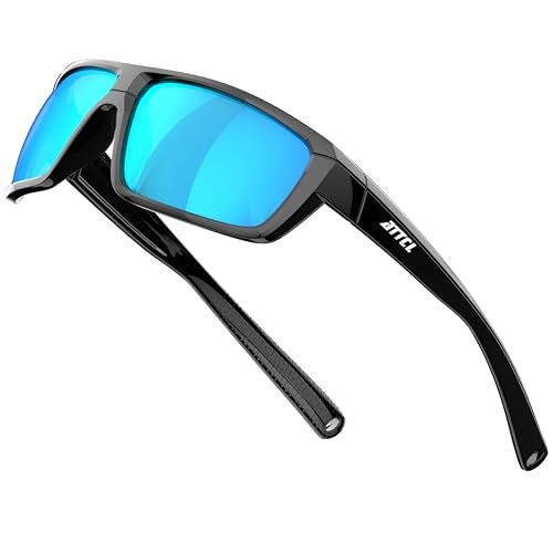 ATTCL Polarized Sunglasses Men for Fishing: UV Protection Lightweight TR90 Sports Wrap Sun Glasses Driving Golf Cycling Running 5001 black-blue - Image 1