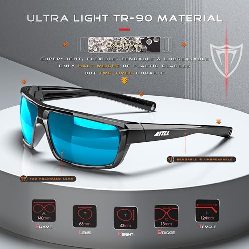 ATTCL Polarized Sunglasses Men for Fishing: UV Protection Lightweight TR90 Sports Wrap Sun Glasses Driving Golf Cycling Running 5001 black-blue - Image 3