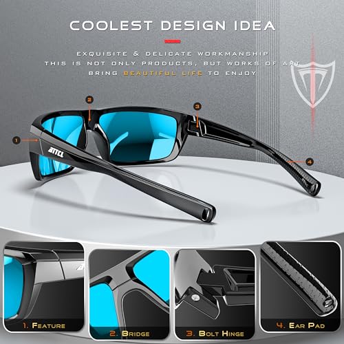 ATTCL Polarized Sunglasses Men for Fishing: UV Protection Lightweight TR90 Sports Wrap Sun Glasses Driving Golf Cycling Running 5001 black-blue - Image 5