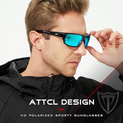ATTCL Polarized Sunglasses Men for Fishing: UV Protection Lightweight TR90 Sports Wrap Sun Glasses Driving Golf Cycling Running 5001 black-blue - Image 2