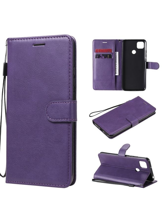 HuHa Case Cover For Xiaomi Redmi 9C Solid Color Horizontal Flip Protective Leather Case with Holder & Card Slots & Wallet & Photo Frame & Lanyard Purple 