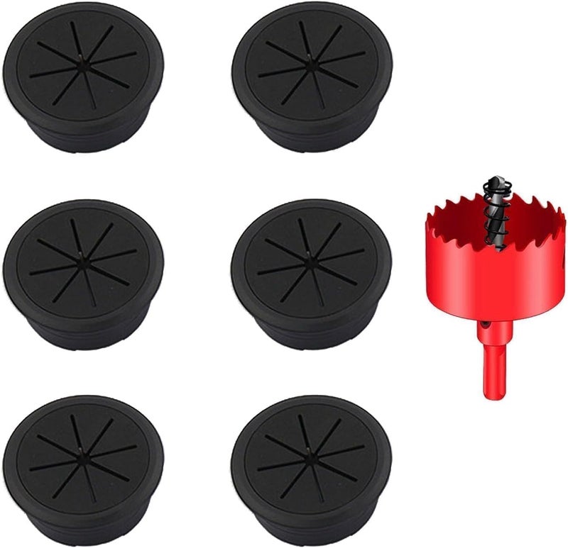 ChicAbode 6 Pcs Desk Grommet, Flexible Cable Hole Covers, with Hole Saw, Easy Installation, for Office and Home, Black, 2 Inch, 50mm - Image 1