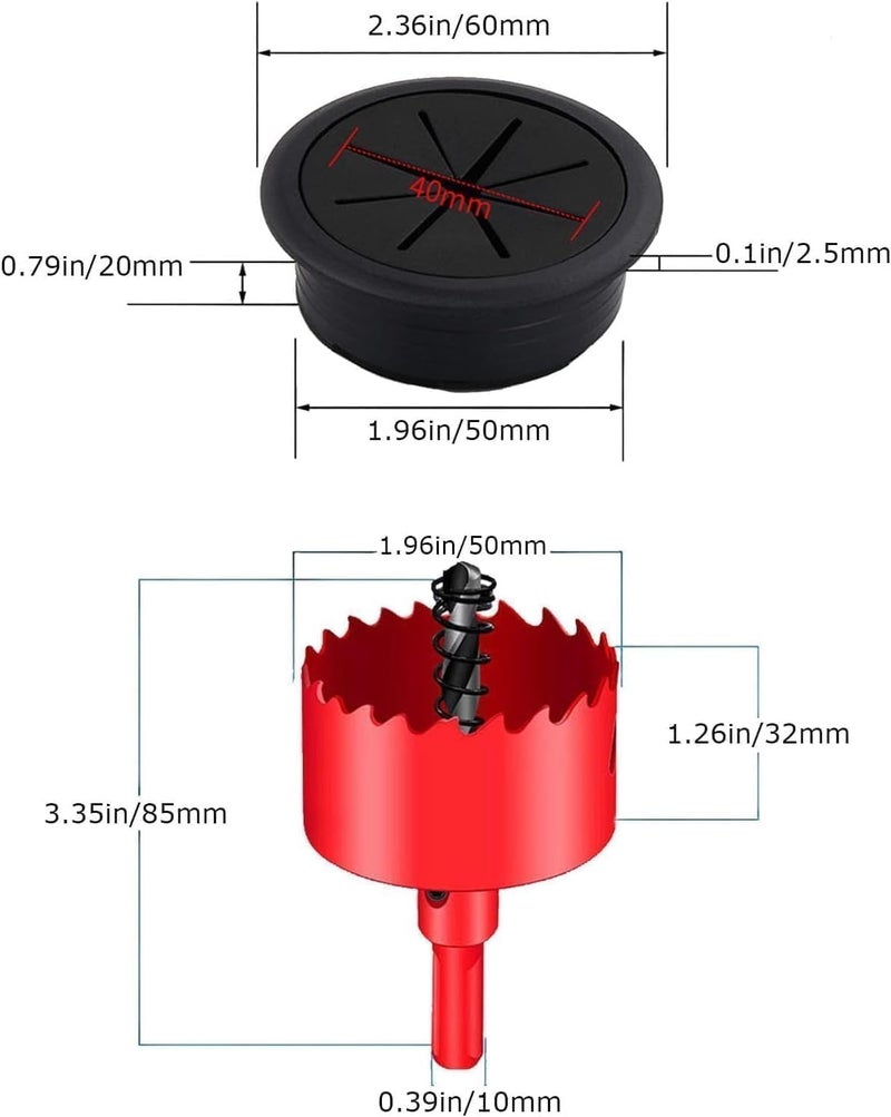 ChicAbode 6 Pcs Desk Grommet, Flexible Cable Hole Covers, with Hole Saw, Easy Installation, for Office and Home, Black, 2 Inch, 50mm - Image 2