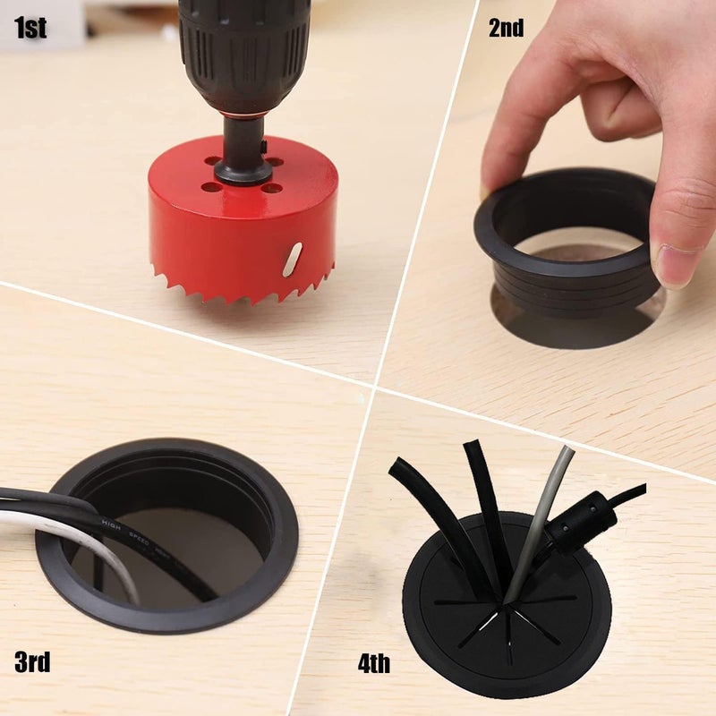ChicAbode 6 Pcs Desk Grommet, Flexible Cable Hole Covers, with Hole Saw, Easy Installation, for Office and Home, Black, 2 Inch, 50mm - Image 5