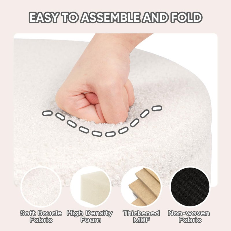PINPLUS Round Storage Ottoman Foot Rest Stool with Tray Velvet Sherpa Folding Storage Ottoman,Boucle Foot Rest for Living Room, Bedroom, Dorm,White Color - Image 5