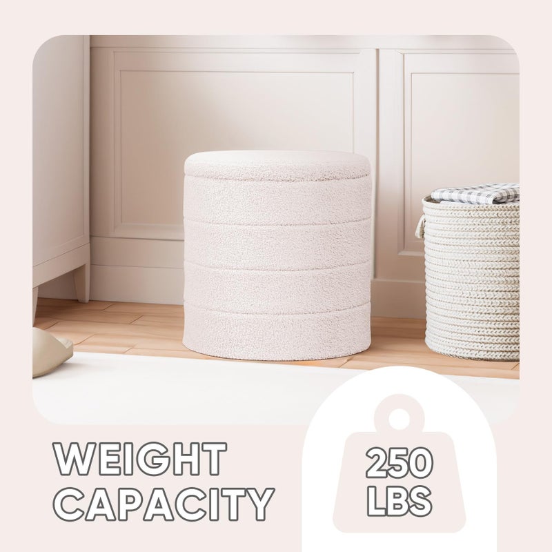PINPLUS Round Storage Ottoman Foot Rest Stool with Tray Velvet Sherpa Folding Storage Ottoman,Boucle Foot Rest for Living Room, Bedroom, Dorm,White Color - Image 2
