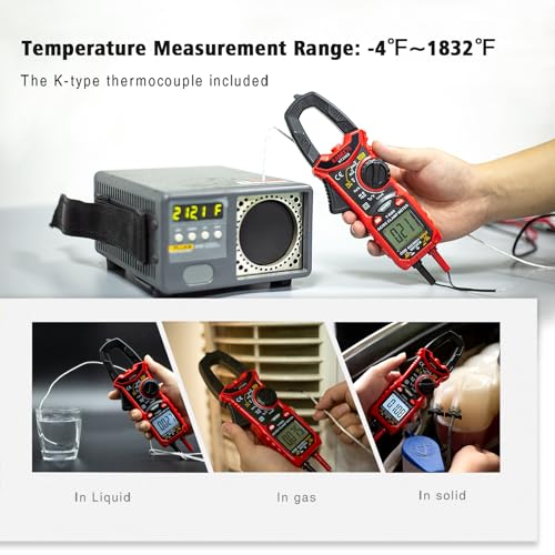 KAIWEETS HT206D Digital Clamp Meter T-RMS 6000 Counts, Multimeter Voltage Tester Auto-ranging, Measures Current Voltage Temperature Capacitance Resistance Diodes Continuity Duty-Cycle (AC/DC Current) - Image 5