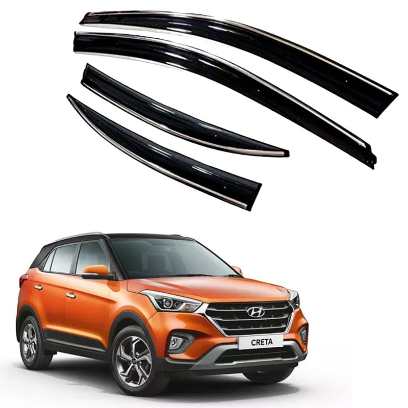 ROYALTECH Premium Chromeline & Silverline Unbreakable Car Rear Window Wind Deflectors & Side Door Visor Rain Guard Compatible with (Hyundai Creta (2018-2019)) - Image 1