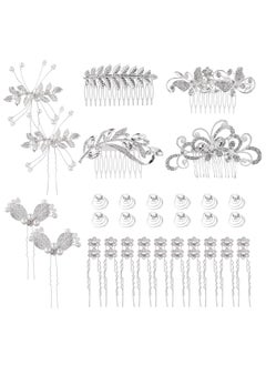 Cinaci Cinaci 40 Pack Shinning Silver Rhinestone Butterfly Leaf Flower Bridal Hair Side CombsUshaped  Twist Hair Pins Clips Barrettes Wedding Headpieces Accessories for Women Girls Brides Bridesmaids 