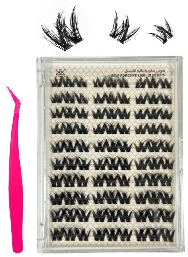 Kanza Pre Bond Type Lashes Kit with Tweezers Self Adhesive Eyelashes Eyelash Clusters Kit, False Eyelashes Pre Glued Spiky Lash Clusters Spike Lashes No Glue Needed Lash Clusters for Beginners and Salon use Press On DIY Lash Extension Eye Makeup Kit Falselashes 10-16mm Size 90 Pcs - Image 2