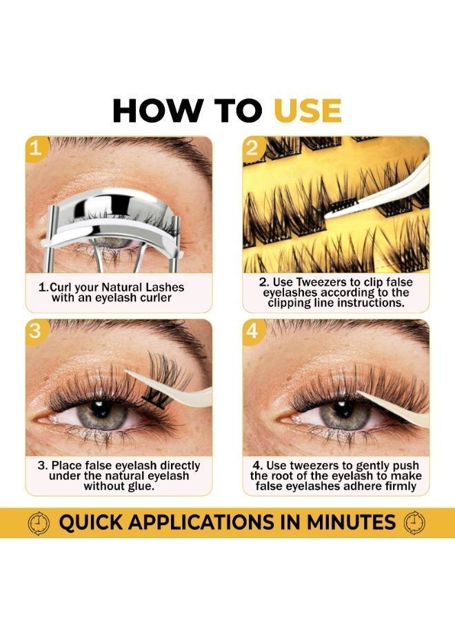 Kanza Pre Bond Type Lashes Kit with Tweezers Self Adhesive Eyelashes Eyelash Clusters Kit, False Eyelashes Pre Glued Spiky Lash Clusters Spike Lashes No Glue Needed Lash Clusters for Beginners and Salon use Press On DIY Lash Extension Eye Makeup Kit Falselashes 10-16mm Size 90 Pcs - Image 4