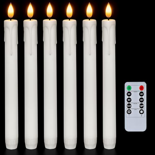 Homemory 6 Pcs Flameless Taper Candles with Remote, Timer, Dimmer, 9.6 Inches Plastic White Led CandleSticks with Flickering Light, Battery Operated Window Candles for Halloween Christmas Decoration - Image 1