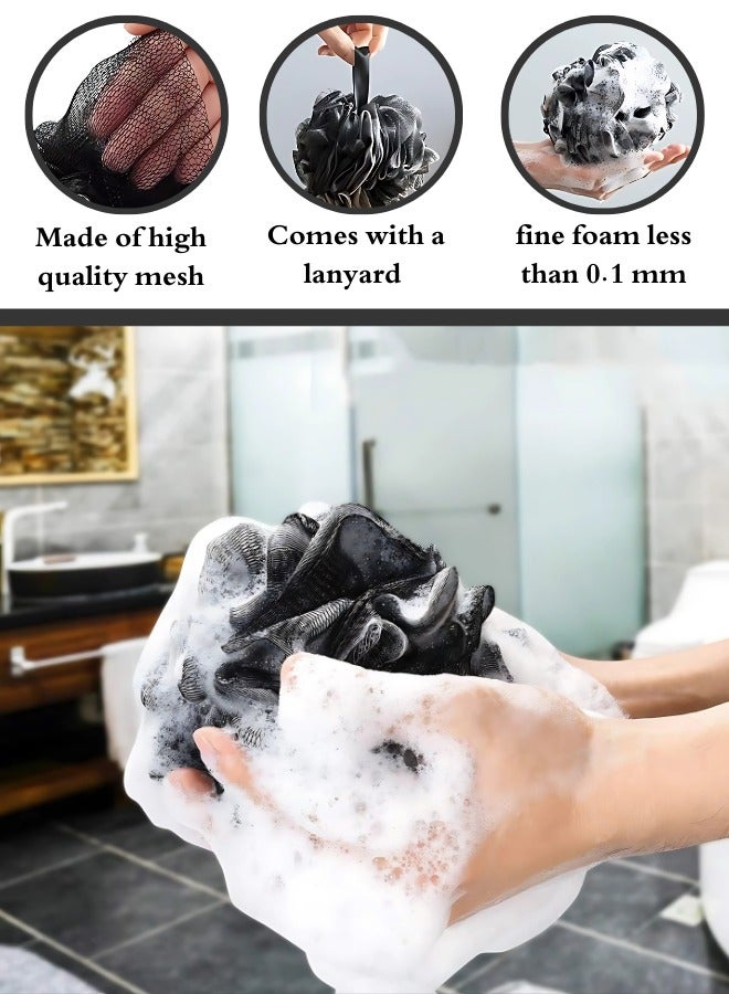 TRENZ Bath Sponge Shower Puff Shower Loofah for Adults Men Women Bath Body Exfoliating Scrub Black 2 Piece  - Image 2