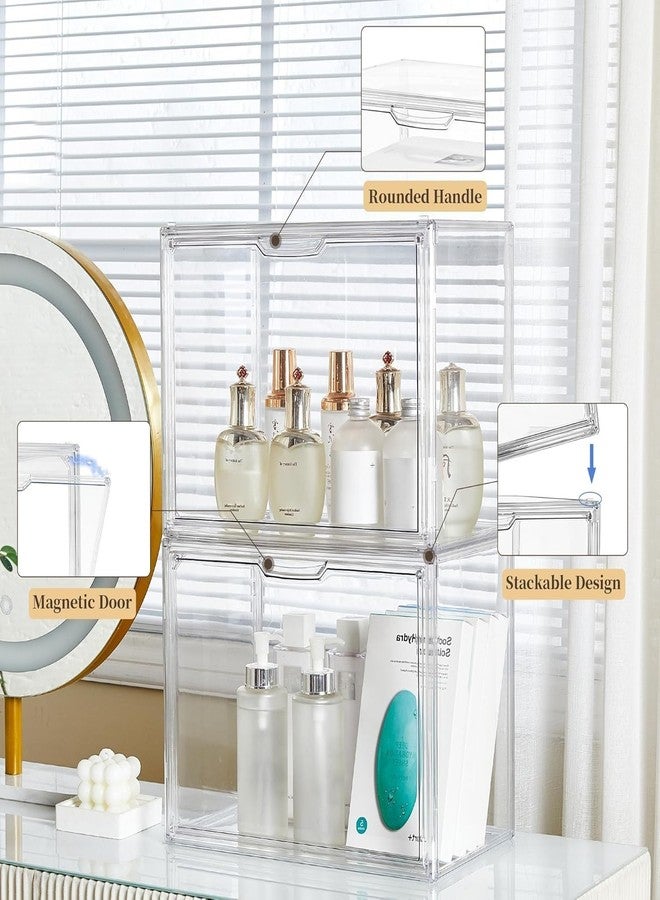 ZLLZUU Clear Storage Bins with Lids, 2 Pack Acrylic Display Case with Magnetic Door for Cosmetic Collectibles Large Figures Models, Stackable Acrylic Storage Box for Home Office Living Room Dorm - Image 3