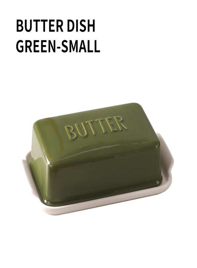 oskas Porcelain Covered Butter Dish with Lid for Countertop Butter Holder Container for One Stick of Butter. Textured Tray Butter Keeper for Non Slip Storage-GREEN SMALL - Image 2
