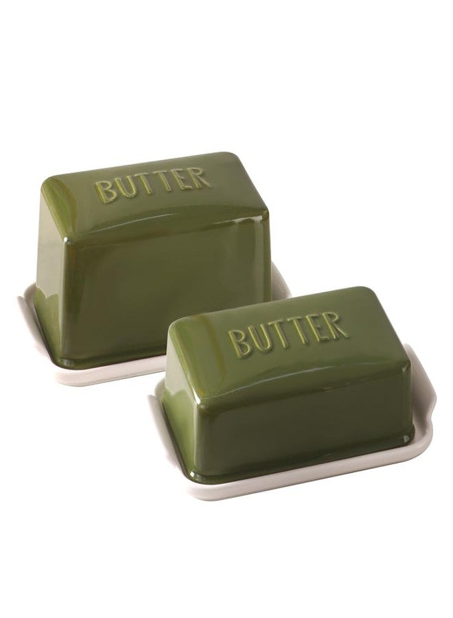 oskas Porcelain Covered Butter Dish with Lid for Countertop Butter Holder Container for One Stick of Butter. Textured Tray Butter Keeper for Non Slip Storage-GREEN SMALL - Image 4