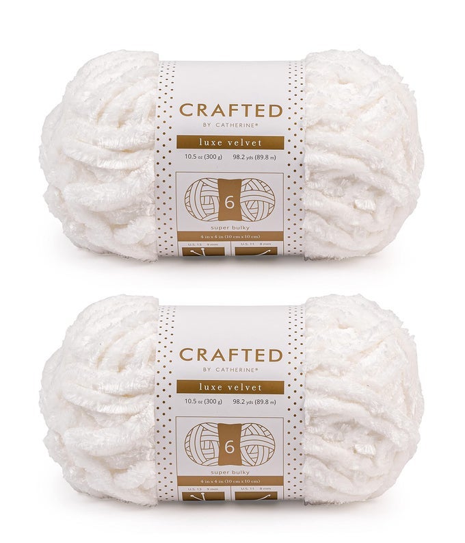 LUXE VELVET SOLID YARN 2 PACK 300 G 105 OZ 98 YARDS EACH SKEIN WHITE GAUGE 6 SUPER BULKY