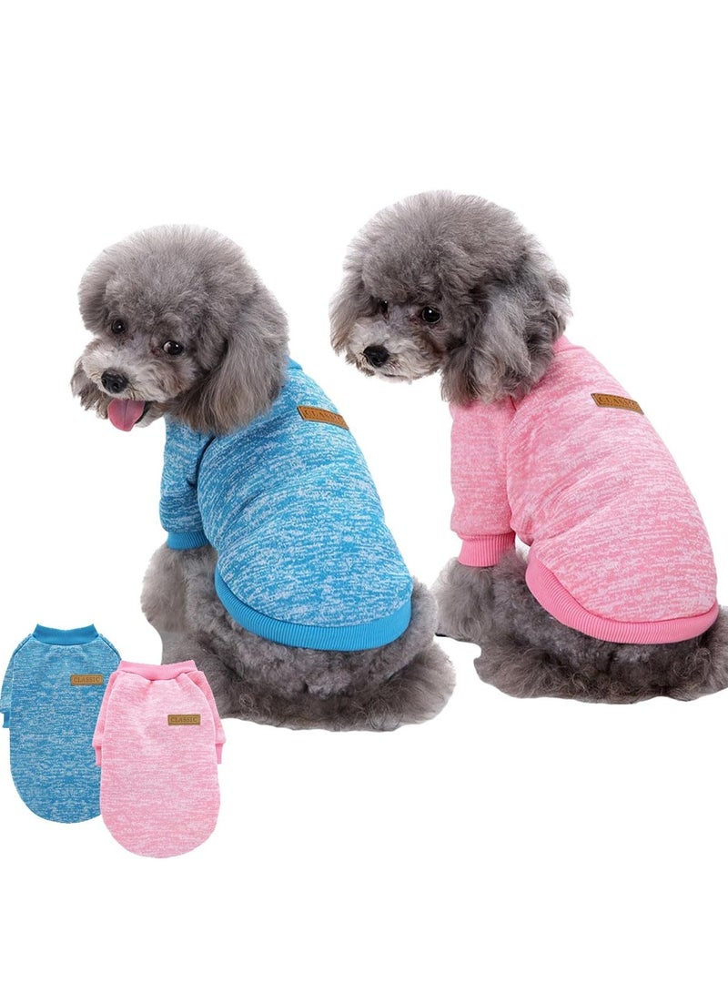 Excefore Pet Dog Sweater, 2 Pack Pet Dog Classic Knitwear Sweater Soft Thickening Warm Pup Dogs Shirt Winter Puppy Sweate, Doggie Sweatshirt, X-Small Pink+Light blue - Image 1