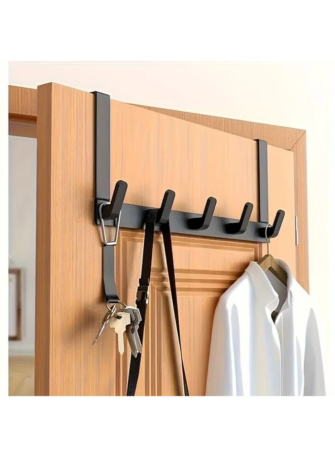Modern Wall Mounted Door Hook Rack 5 Hooks Black Easy Install For Towels Clothes Storage - Image 2